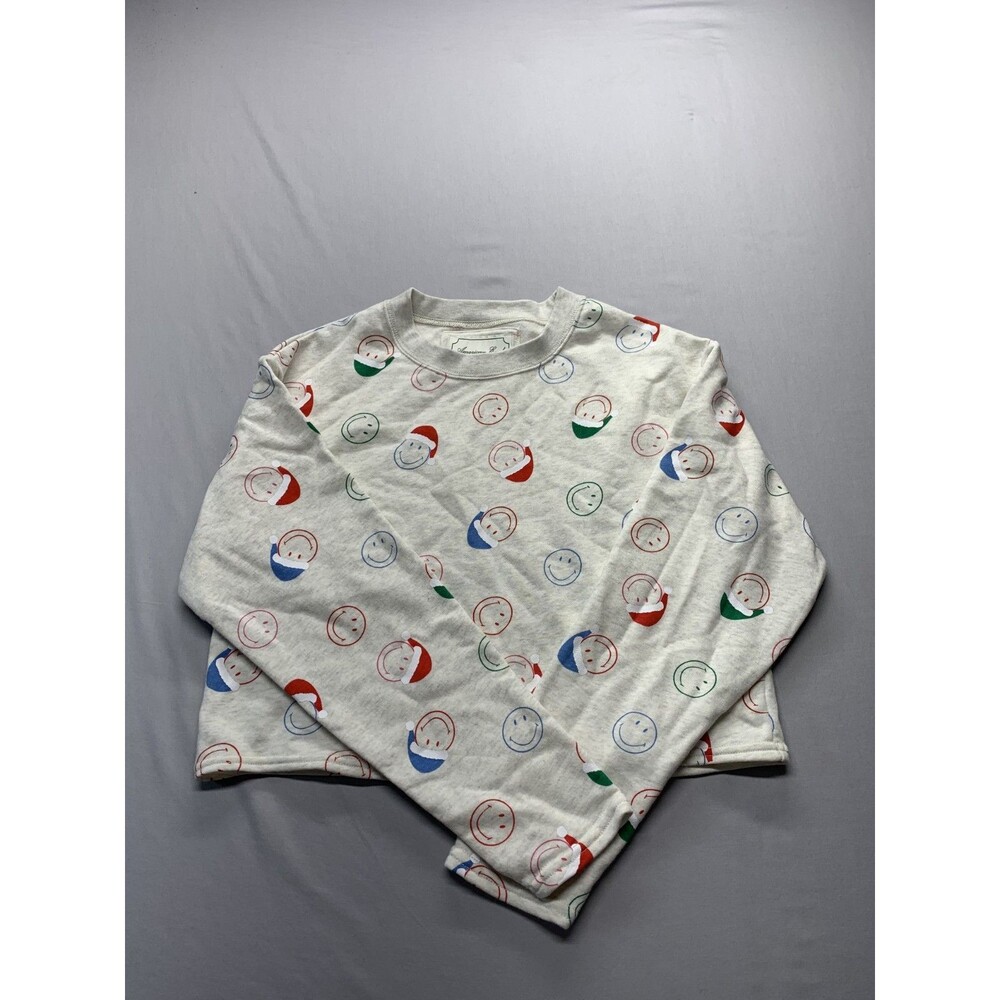 Christmas Pullover Santa Smiley Faces Sweatshirt Lounge AE American Eagle Small